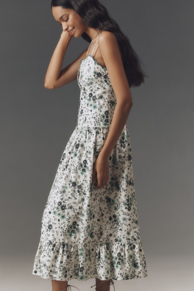 weworewhat sleeveless linen drop waist midi dress Mint Velvet Cotton Broderie Midi Dress in Ivory at Nordstrom, Size 12 main image 1