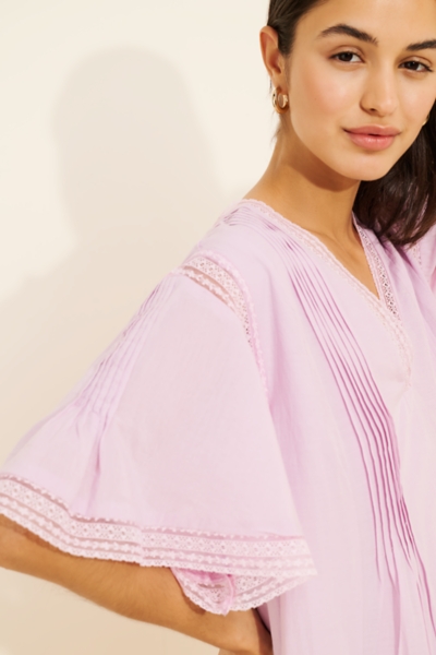 short sleeve v neck pintuck swing tunic dress Maeve Short Sleeve V-Neck Pintuck Swing Tunic Dress