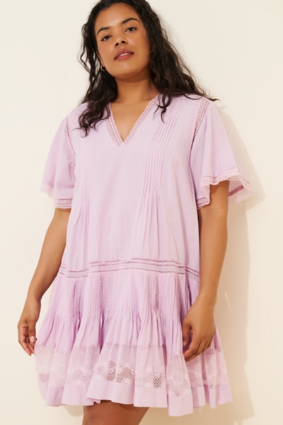 Short Sleeve V-Neck Pintuck Swing Tunic Dress | Nuuly