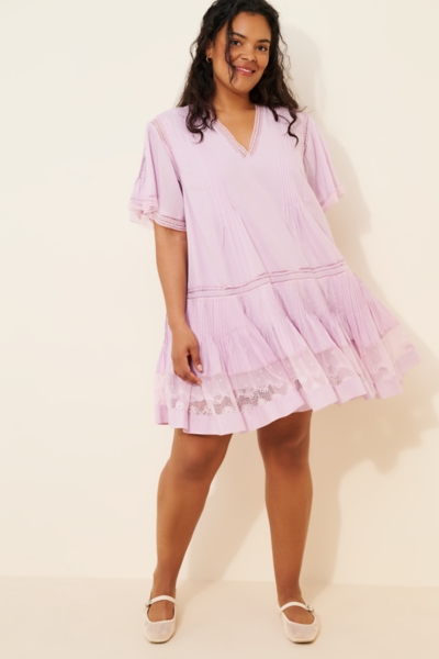 Short Sleeve V-Neck Pintuck Swing Tunic Dress | Nuuly