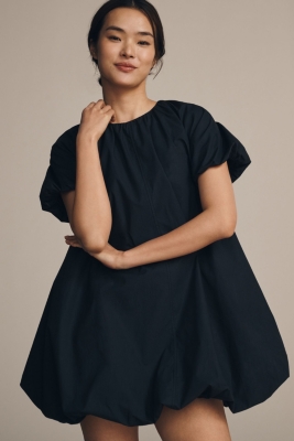 Puff-Sleeve Relaxed Bubble Mini Dress