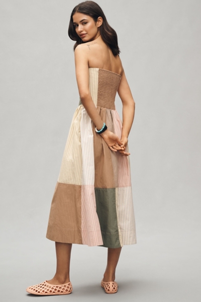 drop waist strapless midi dress DROP-WAIST STRAPLESS TWILL DRESS main image 0