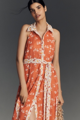 Halter Open-Back Godet Midi Shirt Dress | Nuuly