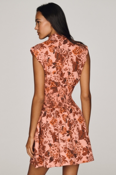 orange denim dress The Tommie Smocked Front-Zip Mini Shirt Dres Print:Jasper mirabella Piti Cuiti | Bonaire Front Pockets