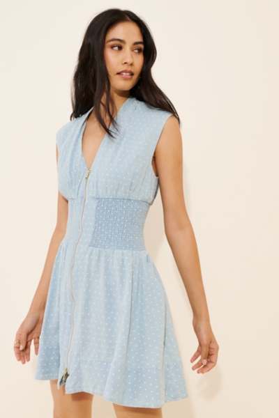 The Tommie Denim Smocked Front-Zip Mini Shirt Dres | Nuuly