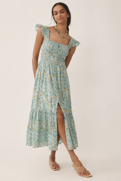 white midi dress with pink flowers Cream White Casual Midi Dress with Floral Print Cream White Floral / XSmall