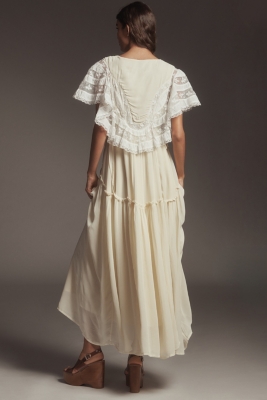 V-Neck Flutter-Sleeve Midi Dress