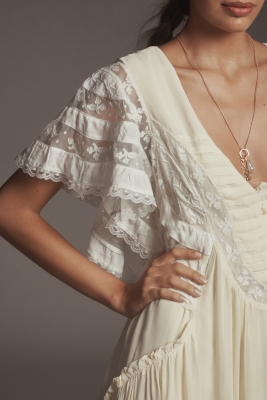 V-Neck Flutter-Sleeve Midi Dress