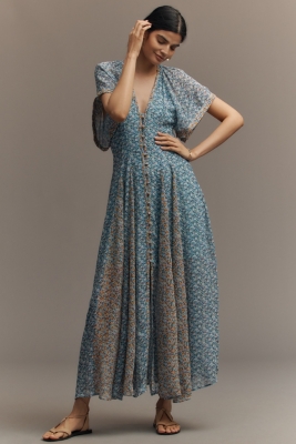 Pleated Floral Maxi Dress