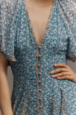 Pleated Floral Maxi Dress