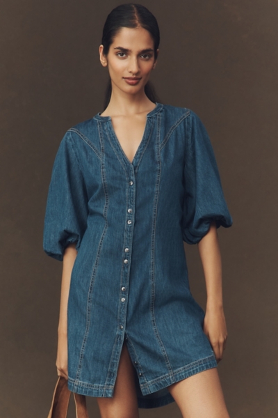 Puff-Sleeve Denim Shirt Dress | Nuuly