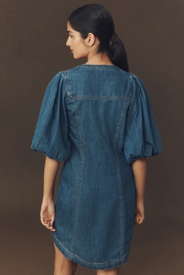 RoséMuse denim puff sleeves dress denim puff sleeves dress – BUNNY APARTMENT