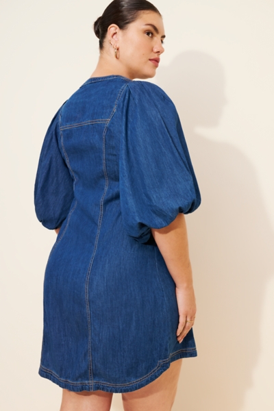 white christmas dresses Petite Blue Denim Puff Sleeve Midi Dress – Ro&Zo main image 0