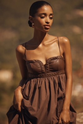 Twofer Faux-Leather Babydoll Dress