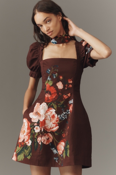 Koton Girls Mini Floral Kurzarmkleid - Puff Sleeves, Quadratischer Ausschnitt, 100% Baumwolle