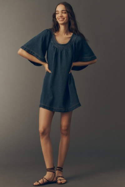 swing denim dress Light Wash Denim Mini Swing Dress - All Denim