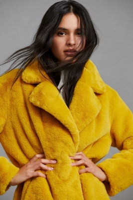 Mustard faux fur coat best sale