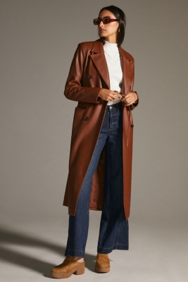 YOURNUS Vegan Leather Trench Coat