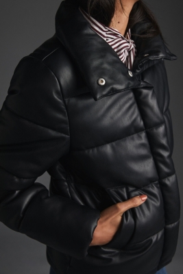 Collared Vegan Leather Puffer | Nuuly