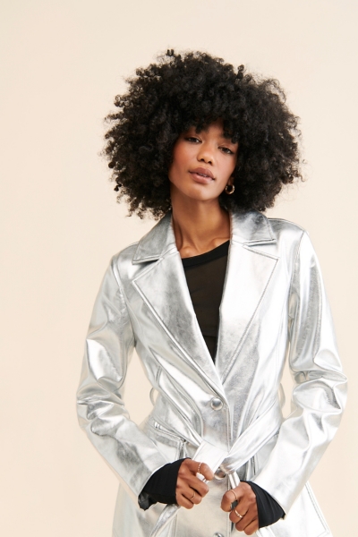 Metallic Vegan Leather Trench Coat | Nuuly
