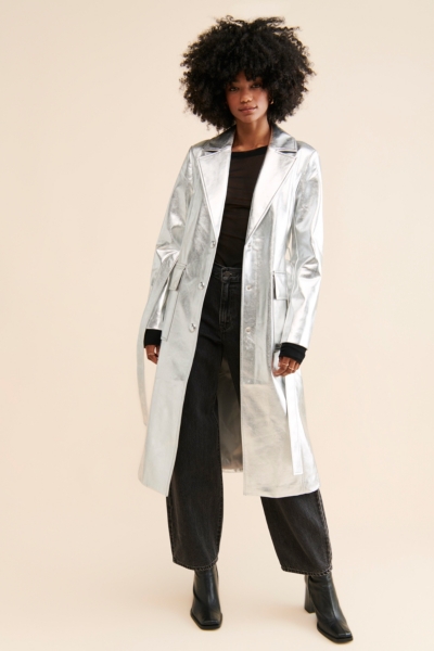 Metallic Vegan Leather Trench Coat | Nuuly