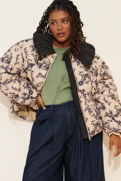 Peter Pan Collar Printed Puffer Coat | Nuuly