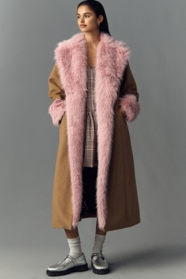 Faux Fur-Lined Wool Blend Maxi Coat | Nuuly