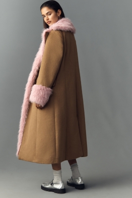 Faux Fur-Lined Wool Blend Maxi Coat | Nuuly