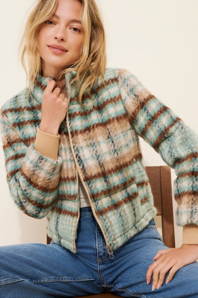 Brushed Plaid Puffer Jacket | Nuuly