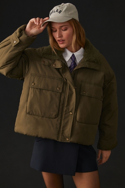 Fuzzy Button Up Collared Neck Jacket