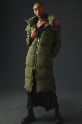 Long green padded discount coat