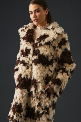 Cow Print Faux Fur Coat