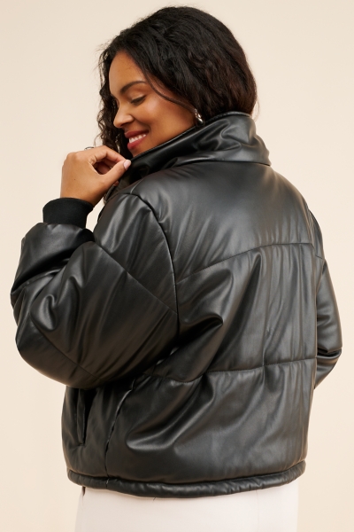 Vegan Leather Collared Puffer Jacket | Nuuly