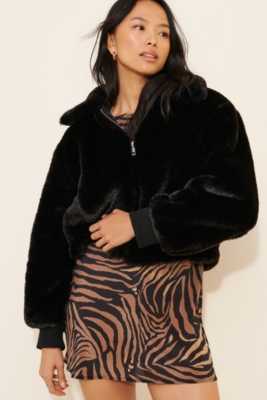 【新品未使用】yo BIOTOP Cropped fur coat BLACK Women's Faux Fur Jacket 2025 Winter Warm Fuzzy Cropped Coat