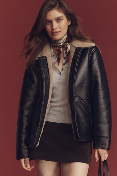 Vegan-Leather Faux-Shearling Jacket | Nuuly