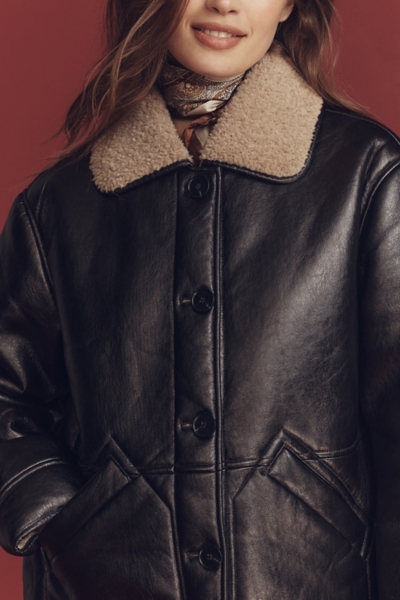 Vegan-Leather Faux-Shearling Jacket | Nuuly
