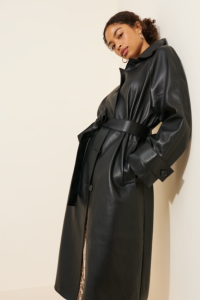 Vegan-Leather Belted Car Coat | Nuuly