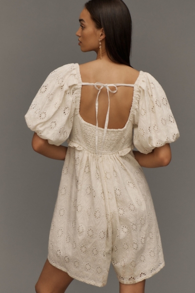 Puff-Sleeved Eyelet Romper | Nuuly