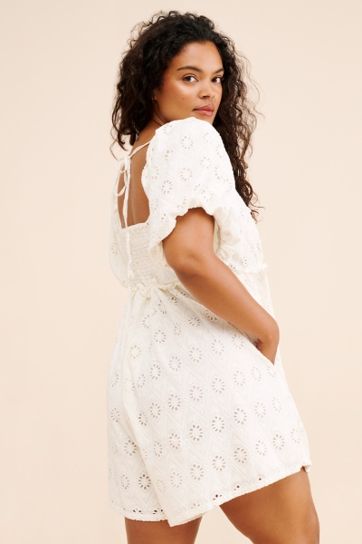 Puff-Sleeved Eyelet Romper | Nuuly