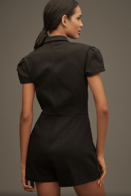 Short-Sleeve Collared Zip-Front Romper