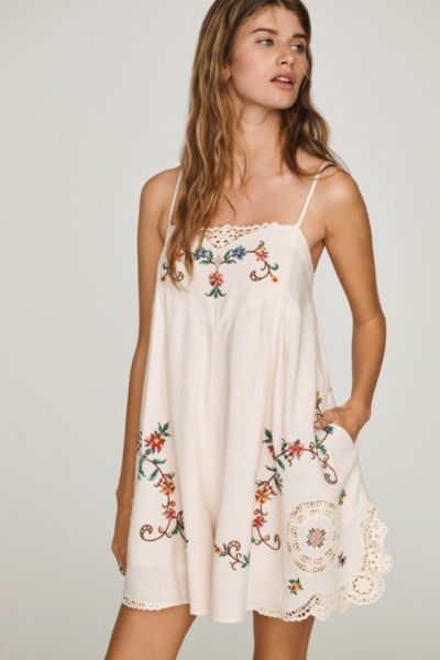 Linen Cotton Embroidered Romper | Nuuly