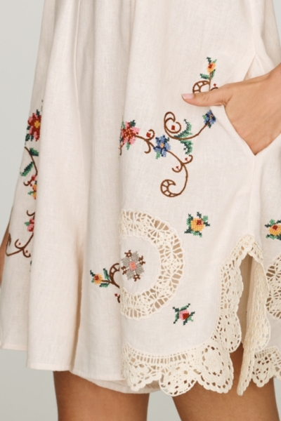 Linen Cotton Embroidered Romper | Nuuly