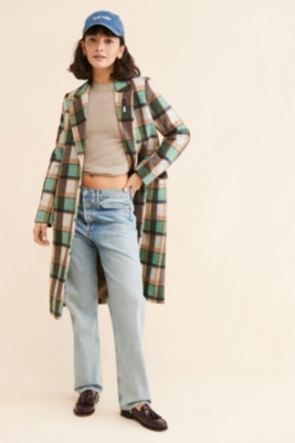 Brown & Red Checked Belted Overcoat in Wool Cashmere