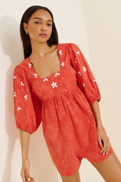 Open Back Puff Sleeve Romper | Nuuly