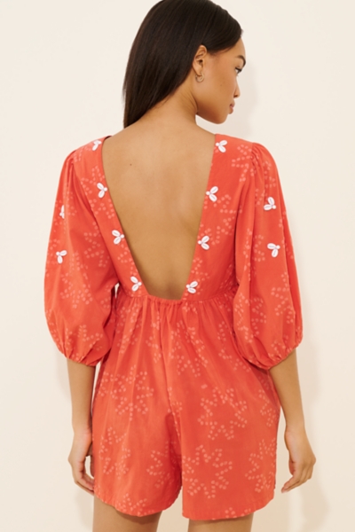 Open Back Puff Sleeve Romper | Nuuly