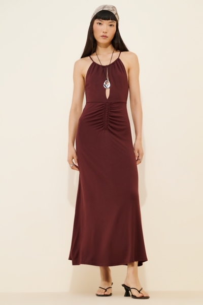 halter keyhole knit midi dress & Other Stories space dye knitted halter neck dress with keyhole maxi dress  in orange