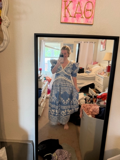 Printed V-Neck Puff-Sleeve Maxi Dress | Nuuly