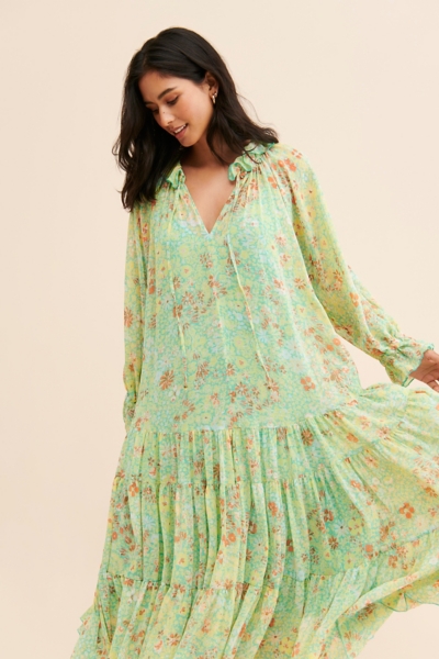 long billowy dress Silk Billowy Sleeve Midi Dress