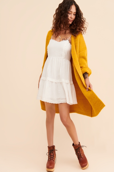 urban outfitters hanna embroidered scalloped babydoll mini dress Senza Tempo Fashion Carmel Dress - Black main image 1