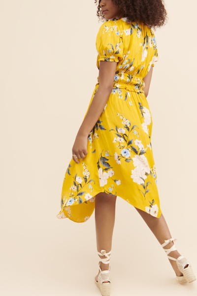 white christmas dresses One Shoulder Canary Yellow Ball Gown with Leg Slit, Canary Yellow Long Prom  Dresses with Black Belt, Formal Dresses main image 1